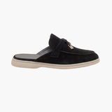 Mediterrane Pantolette aus Veloursleder in Schwarz