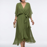 Elysia | Midikleid mit V-Ausschnitt und Bindegürtel