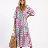 Mireya | Stufen-Midikleid mit geometrischem Print und langem Arm