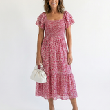 Odette | Geblümtes Off-Shoulder-Midikleid mit Smok-Oberteil