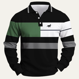 Das Dolomiti Herren-Poloshirt mit langen Ärmeln im Colour-Block-Streifendesign