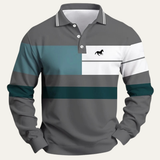 Das Dolomiti Herren-Poloshirt mit langen Ärmeln im Colour-Block-Streifendesign