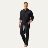 Das Versailles Herren Langarmhemd & lässige Hose – Leichtes Strand-Outfit