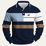 Das Dolomiti Herren-Poloshirt mit langen Ärmeln im Colour-Block-Streifendesign