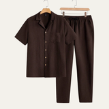 Das Bordeaux Herren Kurzarmhemd & Hose mit elastischem Bund – Lässiges Strand-Outfit