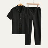 Das Bordeaux Herren Kurzarmhemd & Hose mit elastischem Bund – Lässiges Strand-Outfit