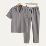 Das Bordeaux Herren Kurzarmhemd & Hose mit elastischem Bund – Lässiges Strand-Outfit