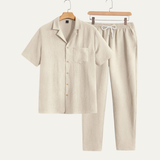 Das Bordeaux Herren Kurzarmhemd & Hose mit elastischem Bund – Lässiges Strand-Outfit