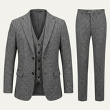 Der Norwood Herren Tweed 3-teiliger Anzug – Slim-Fit-Sakko im Fischgrat, Weste & Hose