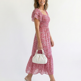 Odette | Geblümtes Off-Shoulder-Midikleid mit Smok-Oberteil
