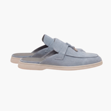 Mediterrane Pantolette aus Veloursleder in Himmelblau