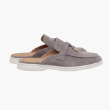 Mediterrane Pantolette aus Veloursleder in Light Grey Suède Mediterranean Mule