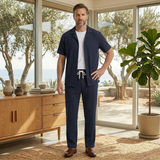 Das Dervio Herren Leinen-Zweiteiler-Set – Leichtes Hemd mit Knopfleiste & lässige Hose
