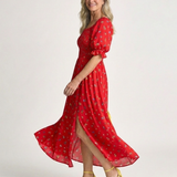 Delphine | Geblümtes Midikleid mit Karree-Ausschnitt und Puffärmeln