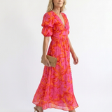 Willow | Geblümtes Midikleid mit V-Ausschnitt und Puffärmeln
