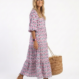 Mireya | Stufen-Midikleid mit geometrischem Print und langem Arm