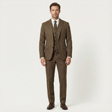 Der Norwood Herren Tweed 3-teiliger Anzug – Slim-Fit-Sakko im Fischgrat, Weste & Hose