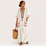 Gestreifter Kaftan in Naturweiß