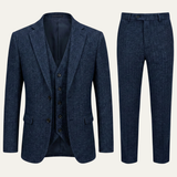 Der Norwood Herren Tweed 3-teiliger Anzug – Slim-Fit-Sakko im Fischgrat, Weste & Hose
