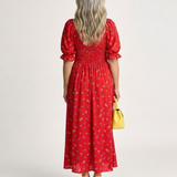 Delphine | Geblümtes Midikleid mit Karree-Ausschnitt und Puffärmeln