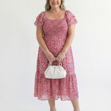 Odette | Geblümtes Off-Shoulder-Midikleid mit Smok-Oberteil