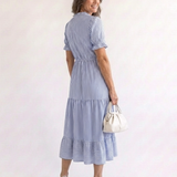 Dakota | Gestreiftes Stufen-Midikleid mit kurzen Ärmeln