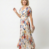Savannah | Geblümtes Plissee-Midikleid mit kurzem Arm