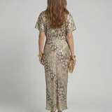 Coralie | Midikleid mit abstraktem Print, V-Ausschnitt und Twist-Detail