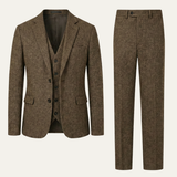 Der Norwood Herren Tweed 3-teiliger Anzug – Slim-Fit-Sakko im Fischgrat, Weste & Hose