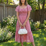 Odette | Schulterfreies Midikleid mit Blumendruck
