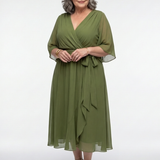 Elysia | Midikleid mit V-Ausschnitt und Bindegürtel