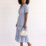 Dakota | Gestreiftes Stufen-Midikleid mit kurzem Arm