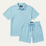 Das Surrey Herren Sommer-Jacquard-Set aus Poloshirt & Shorts – Leichtes Strand-Outfit