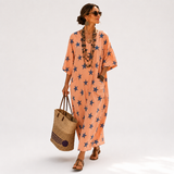 Selma Kaftan in Koralle mit Sternenmuster