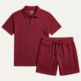 Das Surrey Herren Sommer-Jacquard-Set aus Poloshirt & Shorts – Leichtes Strand-Outfit