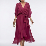 Elysia | Midikleid mit V-Ausschnitt und Bindegürtel