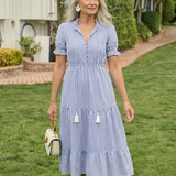 Dakota | Gestreiftes Stufen-Midikleid mit kurzem Arm