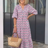 Mireya | Stufen-Midikleid mit geometrischem Print und langem Arm