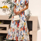 Savannah | Geblümtes Plissee-Midikleid mit kurzem Arm
