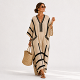 Salma Kaftan in Beige mit schwarzen Streifen