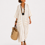 Aisha Kaftan in Weiß mit Streifen