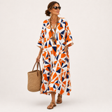 Layla Kaftan in Orange mit geometrischem Muster