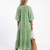 Apolline | Gemustertes Midikleid mit V-Ausschnitt und Dreiviertelarm