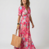 Ione | Midikleid mit Blumendruck und Flatterärmeln