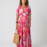 Ione | Midikleid mit Blumendruck und Flatterärmeln