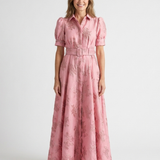 Xanthea | Geblümtes Blusenkleid in Maxilänge mit Gürtel und kurzem Arm