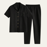 Das Bordeaux Herren Kurzarmhemd & Hose mit elastischem Bund – Lässiges Strand-Outfit