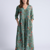 Marina | Geblümtes Maxikleid mit V-Ausschnitt und Dreiviertelarm
