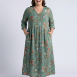 Marina | Geblümtes Maxikleid mit V-Ausschnitt und Dreiviertelarm