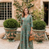 Marina | Geblümtes Maxikleid mit V-Ausschnitt und Dreiviertelarm
